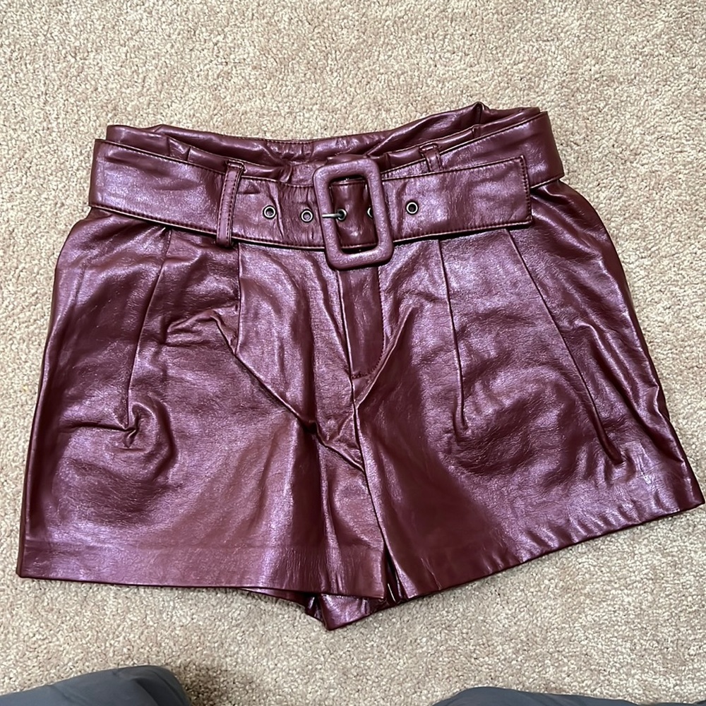 pleated faux leather shorts